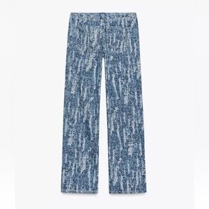 Zara Blue Patterned Wide-Leg Jeans